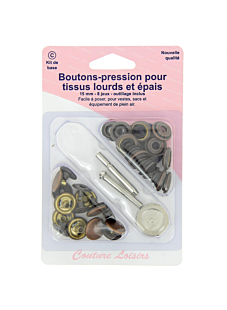 Boutons pressions 15 mm + outillage col. Bronze