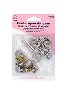 Boutons pressions tissus épais 15 mm + outillage c