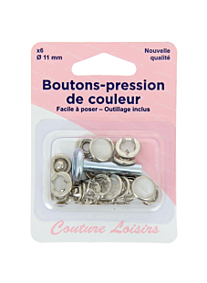 6 boutons pression perle 11 mm + outillage de pose