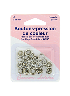 6 boutons pression argent 11 mm col. Argent x6