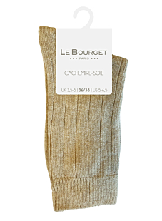 Chaussettes à larges côtes Cachemire Soie Beige T39/41