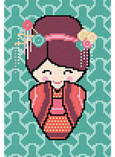 Tableautin Kokeshi Brise de printemps à broder