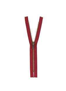 Fermeture laiton non séparable rouge, 20 cm