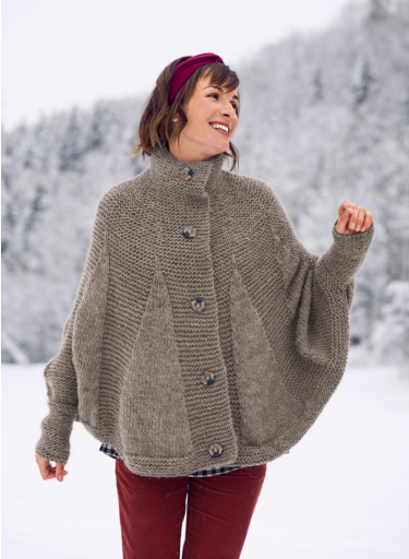 Poncho/Cape Tricot Lagenlook Pour Femmes - Taille Unique Grande, 11 Couleurs, Made In Italy
